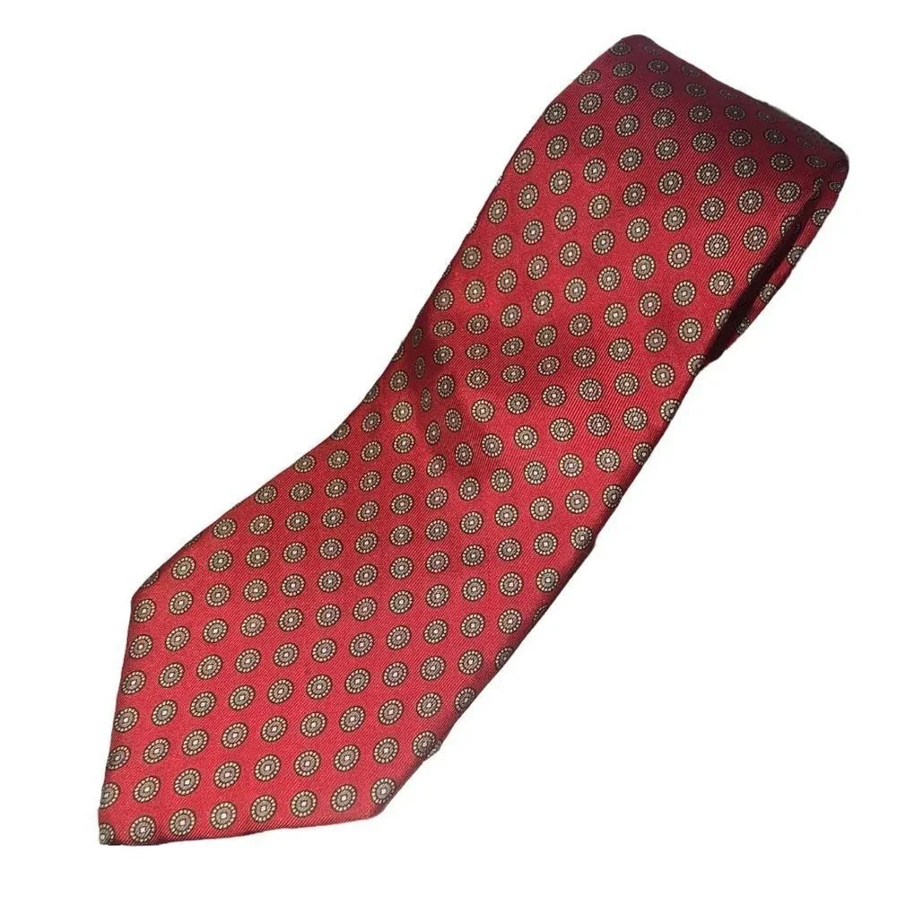 VINTAGE YVES SAINT LAURENT Paris New York 100% Silk Red Gray Black Men's Necktie